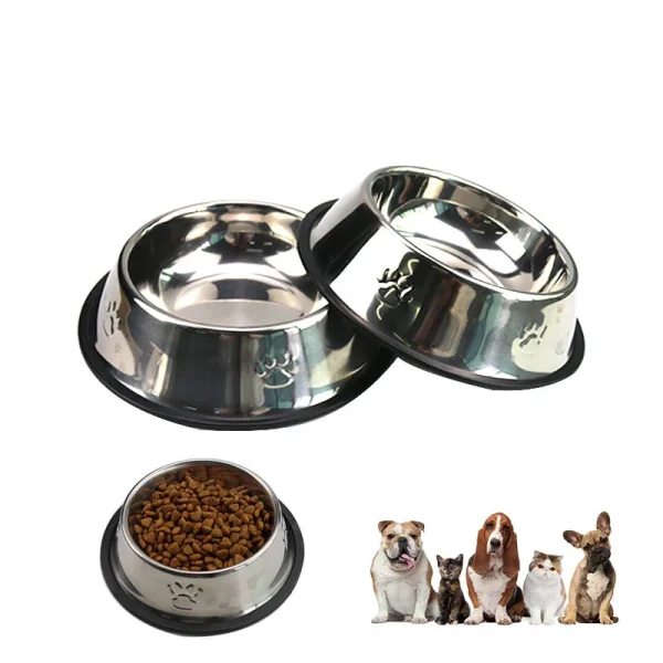 Wholesale Pet Supplies Non-Slip Anti-Fall Cat and Dog Feeding Bowl Stainless Steel Pet Bowl Round Dog and Cat Pet Bowl