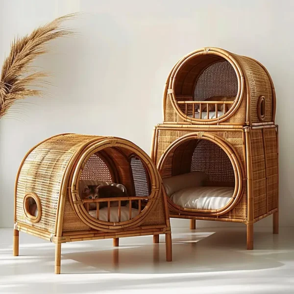 Wicker Pet Bed Basket; Rattan Cat/Dog Nest; Wicker Pet House Cage Woven Rattan Pet Bed - Image 4