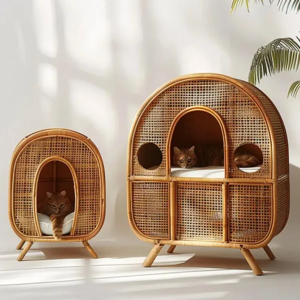 Wicker Pet Bed Basket; Rattan Cat/Dog Nest; Wicker Pet House Cage Woven Rattan Pet Bed - Image 5