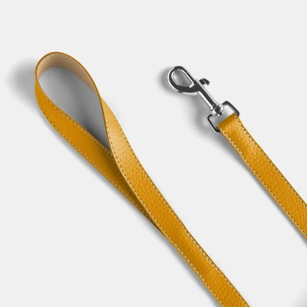 Yellow and Beige Leather Dog Leash Premium Pet Clothing Accessories - Image 3