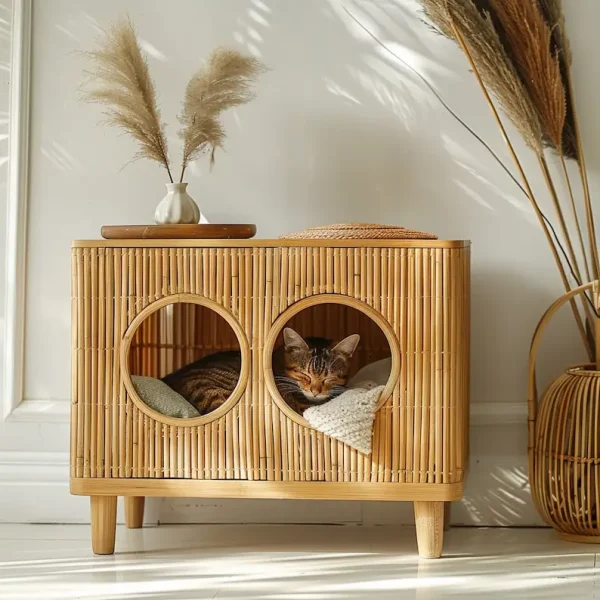 Wicker Pet Bed Basket; Rattan Cat/Dog Nest; Wicker Pet House Cage Woven Rattan Pet Bed - Image 6