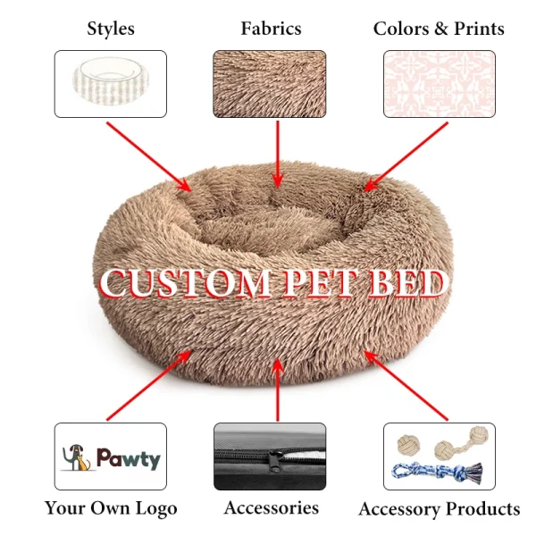 Luxury Fluffy  Cushion Plush Soft Donut Dog Bed Accessories Washable Calming Sofa Camas Para Perros Large Custom Cat Dog Pet Bed - Image 3