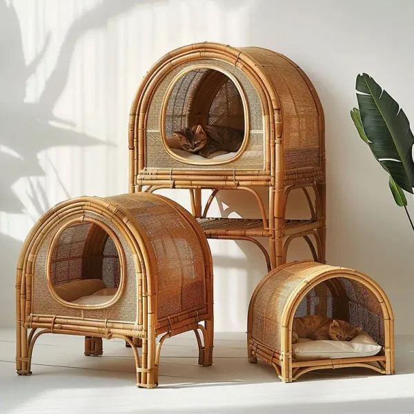 Wicker Pet Bed Basket; Rattan Cat/Dog Nest; Wicker Pet House Cage Woven Rattan Pet Bed