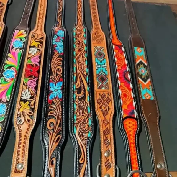 Handcrafted Carved Western Leather Dog Collar with Pressure-Reducing Stitching Durable Fashionable Pet Accessories - Image 3