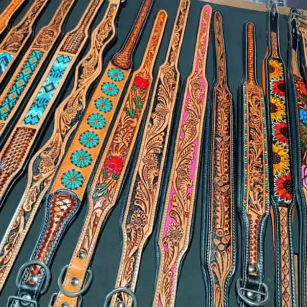 Handcrafted Carved Western Leather Dog Collar with Pressure-Reducing Stitching Durable Fashionable Pet Accessories - Image 2