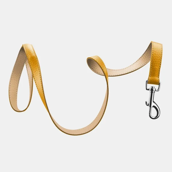 Yellow and Beige Leather Dog Leash Premium Pet Clothing Accessories - Image 2