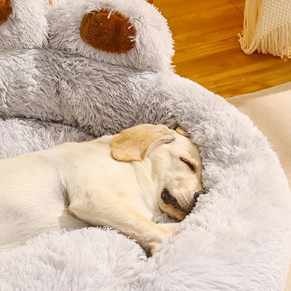Winter Warmth Luxury Comfortable Round Washable Pet Bear Paw Shaped Soft Long Plush Cat and Dog Bed - Image 4
