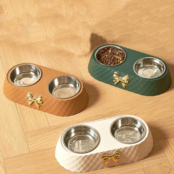 Pet Supplies Bow Tie Pet Double Bowl Stainless Steel Dog Bowl Drinking Feeding Cat Bowl Wholesale - Image 5