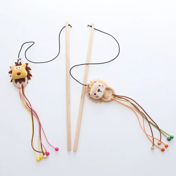 Cat Toys Wooden Teaser Stick With Bell Kitten Chaser Wand Interactive Pet Cat Toy Cartoon Cat Teaser Stick Wholesale - Image 3