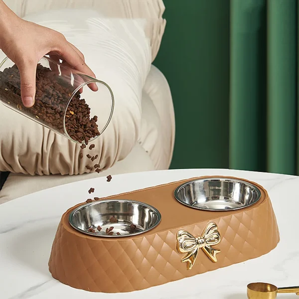 Pet Supplies Bow Tie Pet Double Bowl Stainless Steel Dog Bowl Drinking Feeding Cat Bowl Wholesale - Image 6