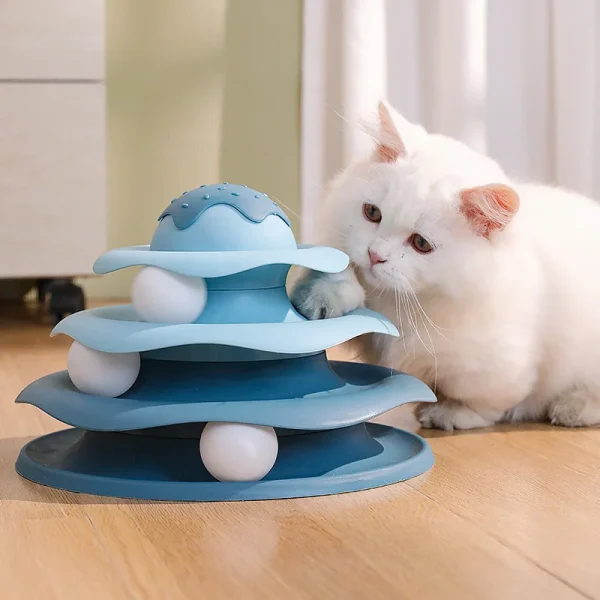 Indoor Ice-Cream Shaped Interactive Cat Toys Roller Tower Interactive 4-tier Track Toy with Spinning Balls,Rotating Slide
