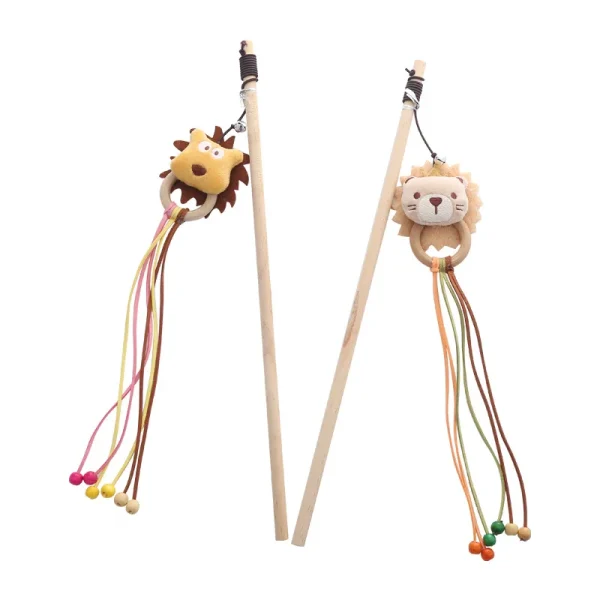 Cat Toys Wooden Teaser Stick With Bell Kitten Chaser Wand Interactive Pet Cat Toy Cartoon Cat Teaser Stick Wholesale - Image 2