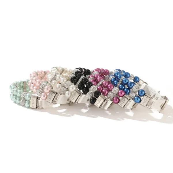 Artificial Pearl Water Diamond PU Leather Adjustable Pet Collar Dog Cat Puppy Kitten Accessories - Image 6