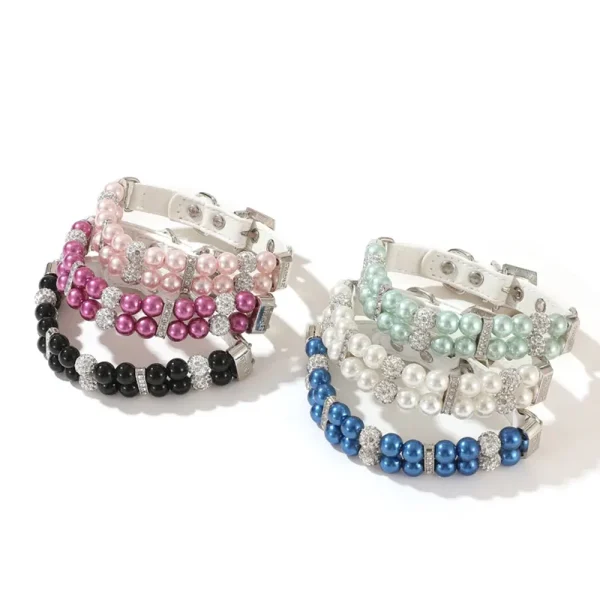 Artificial Pearl Water Diamond PU Leather Adjustable Pet Collar Dog Cat Puppy Kitten Accessories