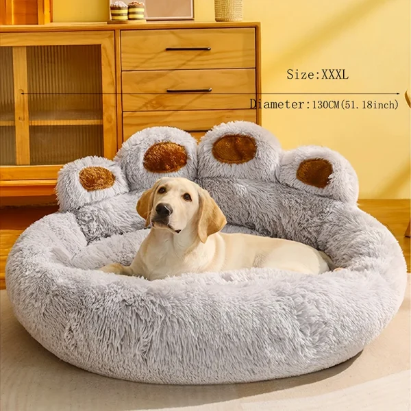 Winter Warmth Luxury Comfortable Round Washable Pet Bear Paw Shaped Soft Long Plush Cat and Dog Bed