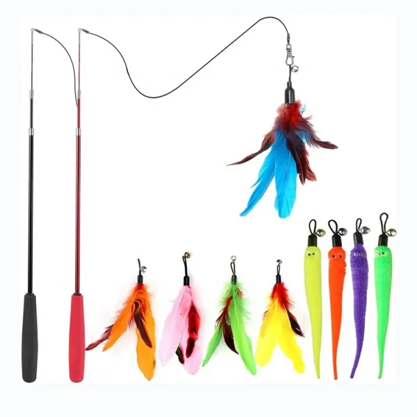 Top Sale Pet Supplies Retractable Wand Feather Toys Refills Interactive Cat Toys for Indoor Cats