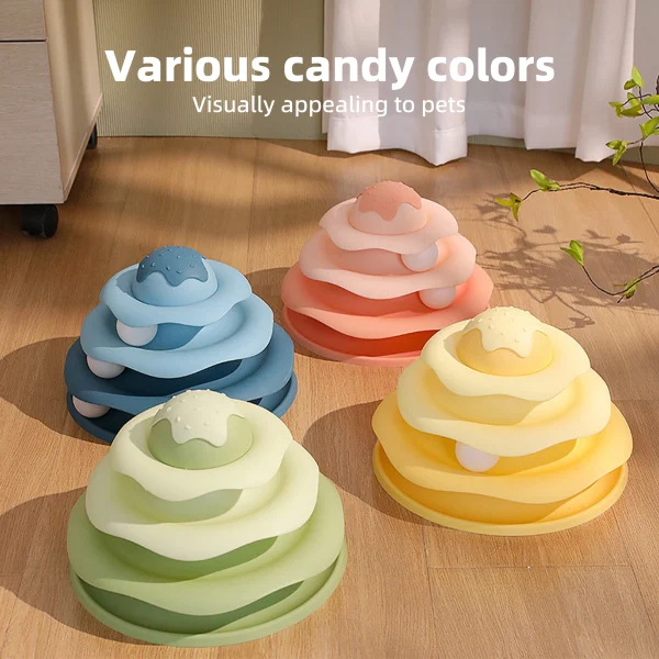 Indoor Ice-Cream Shaped Interactive Cat Toys Roller Tower Interactive 4-tier Track Toy with Spinning Balls,Rotating Slide - Image 4
