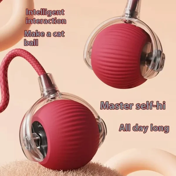 Wholesales Electric Bird Sound Smart Self-Rolling Cat Ball Automatic Moving Rechargeable Interactive Cat Toys Ball With Rope - Image 4