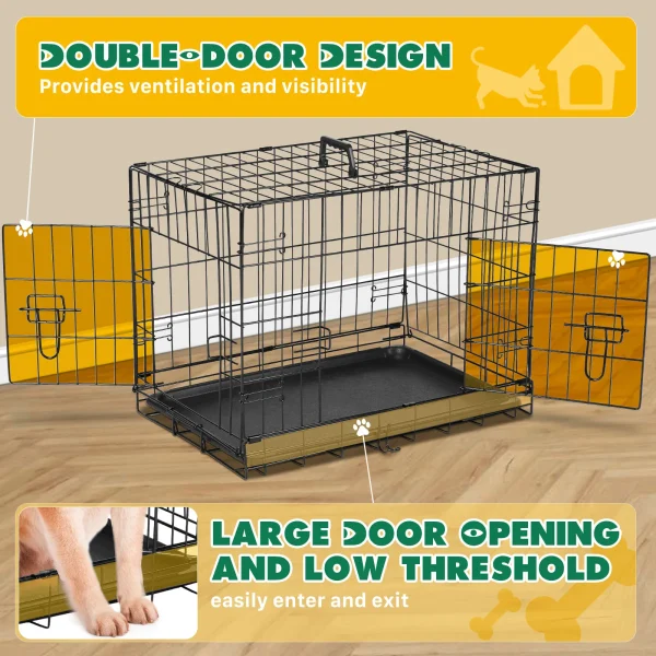 Dog Crate, Double Door Folding Pet Cage with Divider and Removable Tray, Portable Large Dog Bed - Image 2