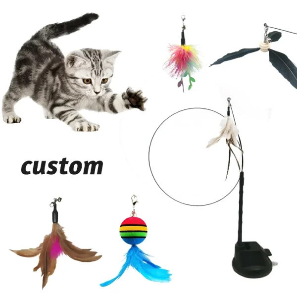 Interactive Electronic Automatic Cat Toy Replaceable Simulation Bird & Feather Stick Plush Rotating Cat Toy for Pets