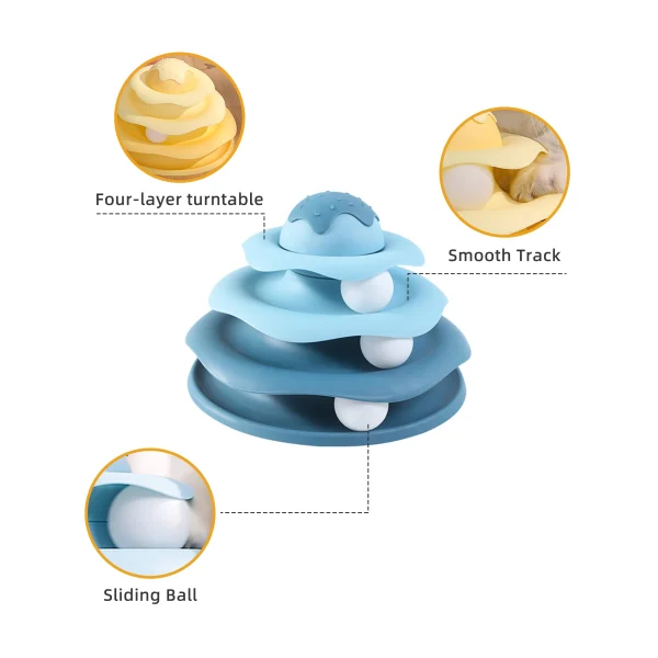 Indoor Ice-Cream Shaped Interactive Cat Toys Roller Tower Interactive 4-tier Track Toy with Spinning Balls,Rotating Slide - Image 2