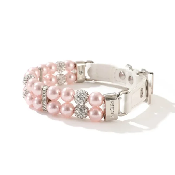 Artificial Pearl Water Diamond PU Leather Adjustable Pet Collar Dog Cat Puppy Kitten Accessories - Image 2