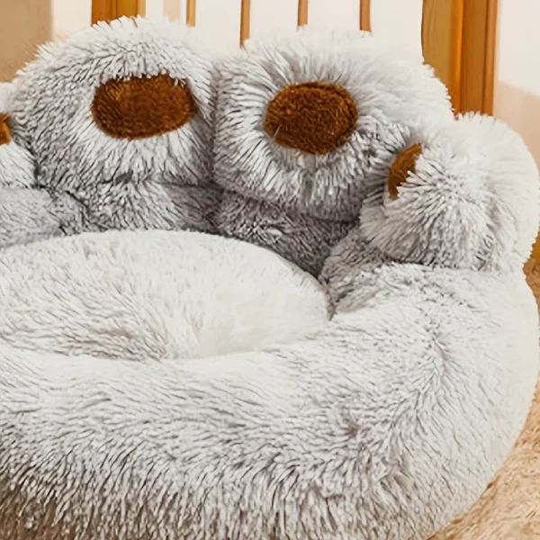 Winter Warmth Luxury Comfortable Round Washable Pet Bear Paw Shaped Soft Long Plush Cat and Dog Bed - Image 3
