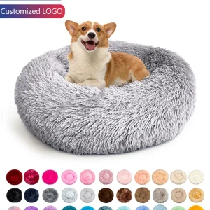 Luxury Fluffy  Cushion Plush Soft Donut Dog Bed Accessories Washable Calming Sofa Camas Para Perros Large Custom Cat Dog Pet Bed