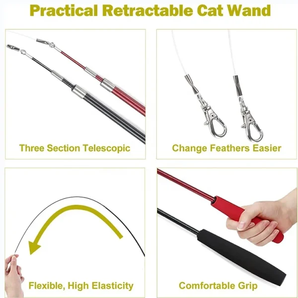 Top Sale Pet Supplies Retractable Wand Feather Toys Refills Interactive Cat Toys for Indoor Cats - Image 4