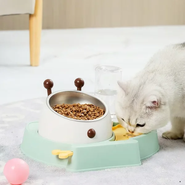 Cat Double Bowl Neck Protection Non-Spill Automatic Drinking Cat Food Bowl Cat Water Bowl Pet Supplies - Image 3