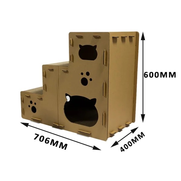 Low Quantity Three Floors of Stairs Assemble Paperboard Corrugated House  DIY Cat Scratching Pad Reversible  Cat Scratcher - Image 2