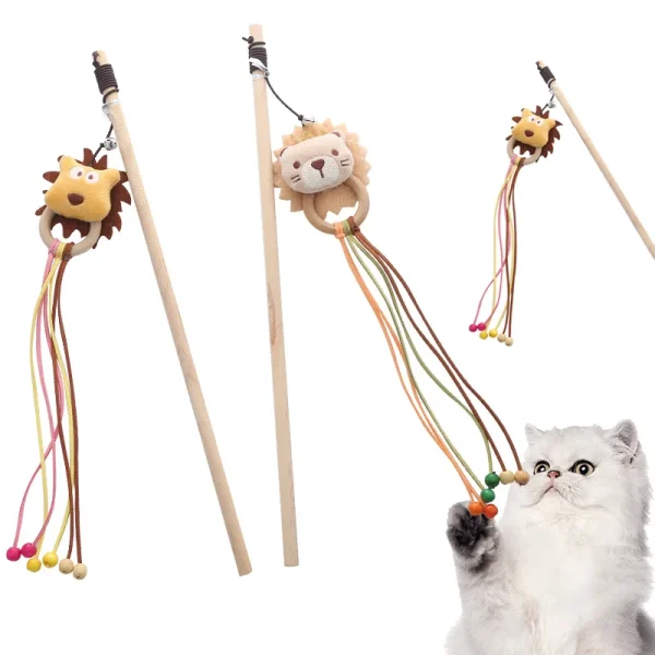 Cat Toys Wooden Teaser Stick With Bell Kitten Chaser Wand Interactive Pet Cat Toy Cartoon Cat Teaser Stick Wholesale