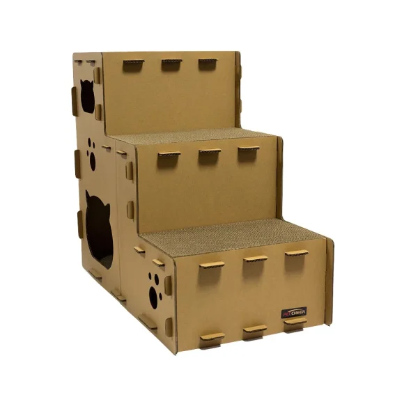 Low Quantity Three Floors of Stairs Assemble Paperboard Corrugated House  DIY Cat Scratching Pad Reversible  Cat Scratcher - Image 4