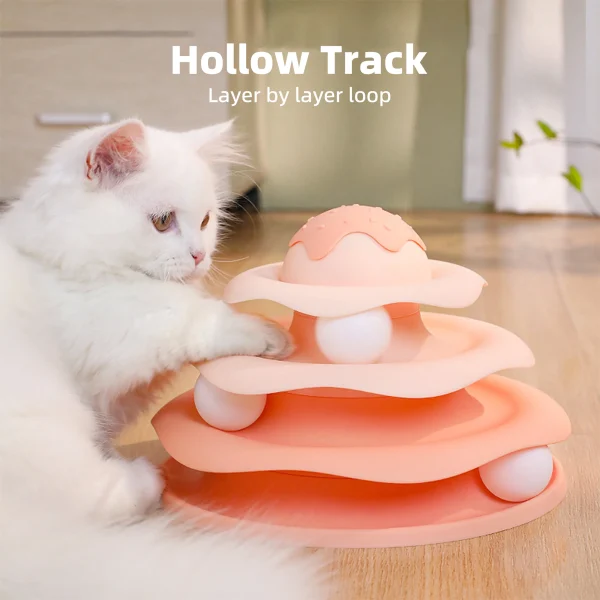 Indoor Ice-Cream Shaped Interactive Cat Toys Roller Tower Interactive 4-tier Track Toy with Spinning Balls,Rotating Slide - Image 5